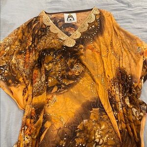 Elegant Gold and Brown Women's Dress